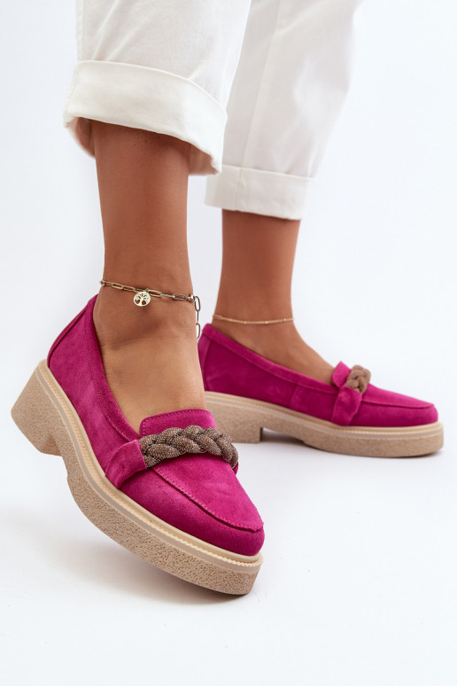 Zazoo 3429/W Women's Suede Moccasins with Decoration Fuchsia