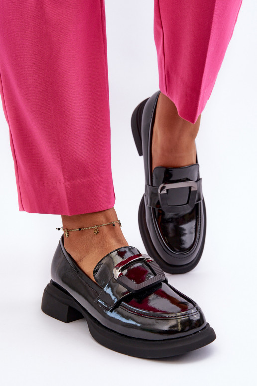 Black Women's Patent Leather Moccasins Fidodia