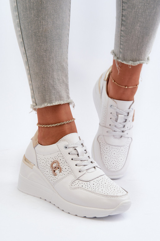 Women's Leather Wedge Sneakers White D&A LR810