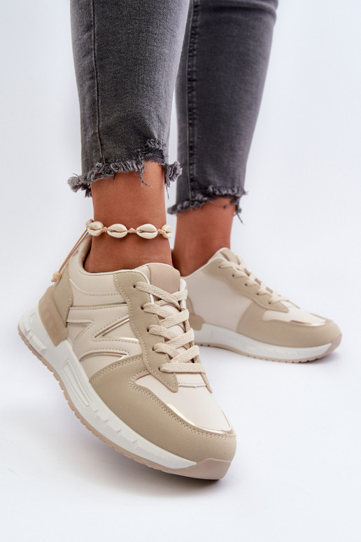 Women's Beige Faux Leather Sneakers Kaimans