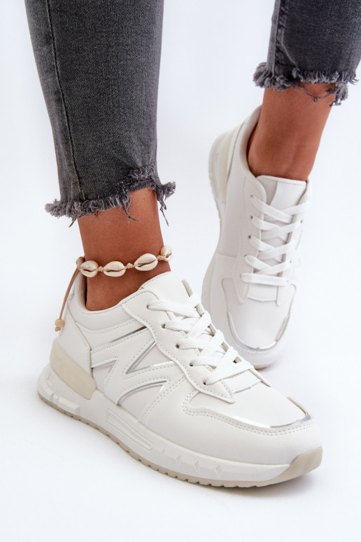 Women's White Faux Leather Sneakers Kaimans