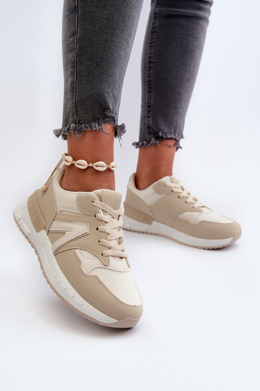 Women's Beige Faux Leather Sneakers Vinelli