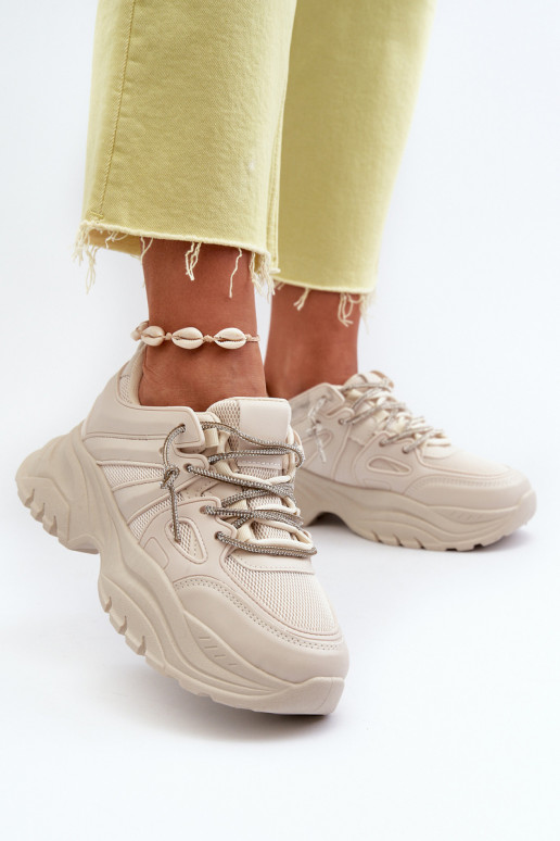 Women's sneakers with chunky sole and decorative lacing beige Relissa