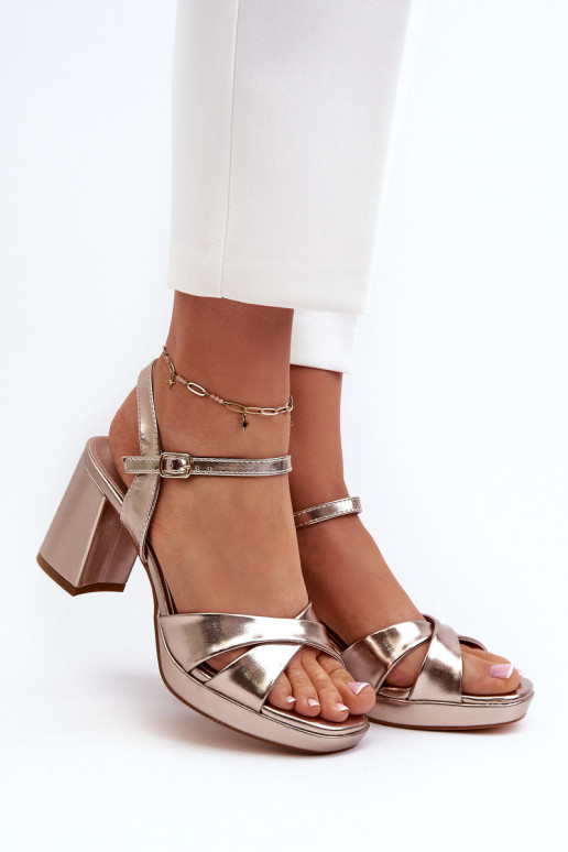 Women's Sandals with Chunky Heel Faux Leather Golden Jatine