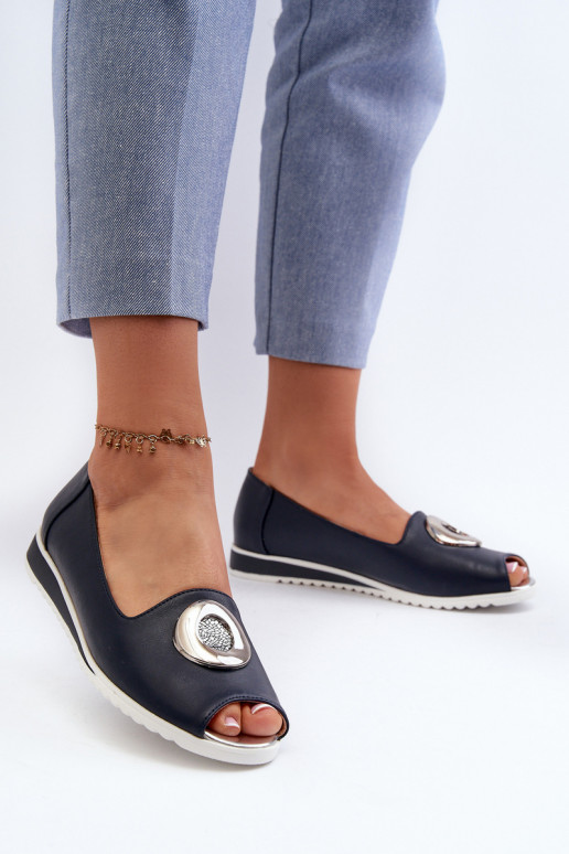 Women's Pumps with Eco Leather Decoration Navy Blue Biolita