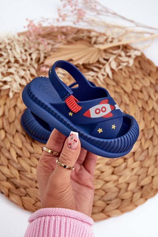 Light Children's Slides Sandals With Animal Motif navy blue Rico