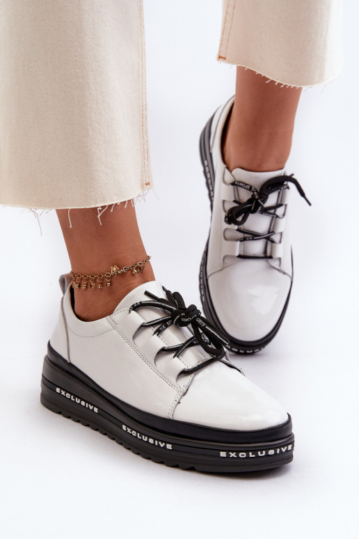 White Platform Sneakers with Glossy Finish S.Barski LR592B