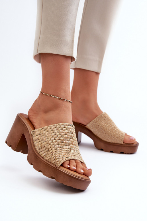 Women's Sandals with Braided Detail on Heel Beige Titantha