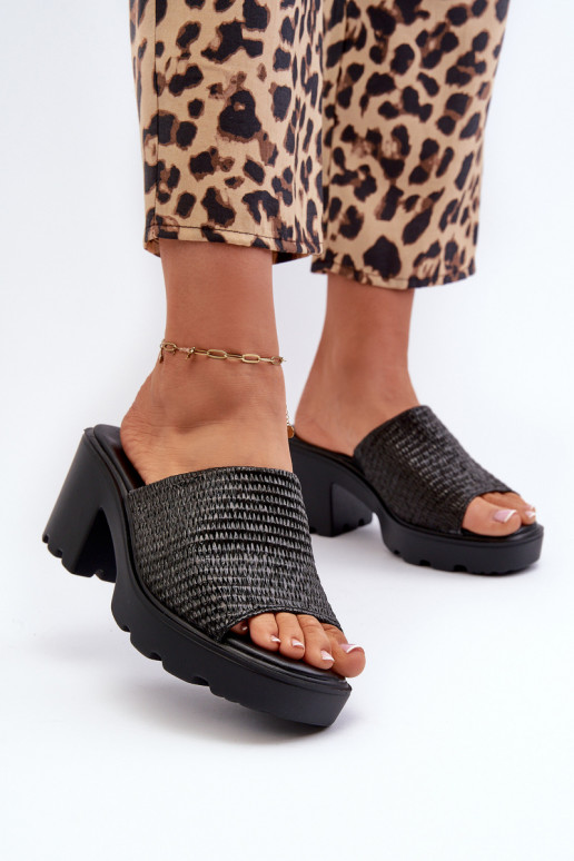 Women's Sandals with Weave on Heel Black Titantha