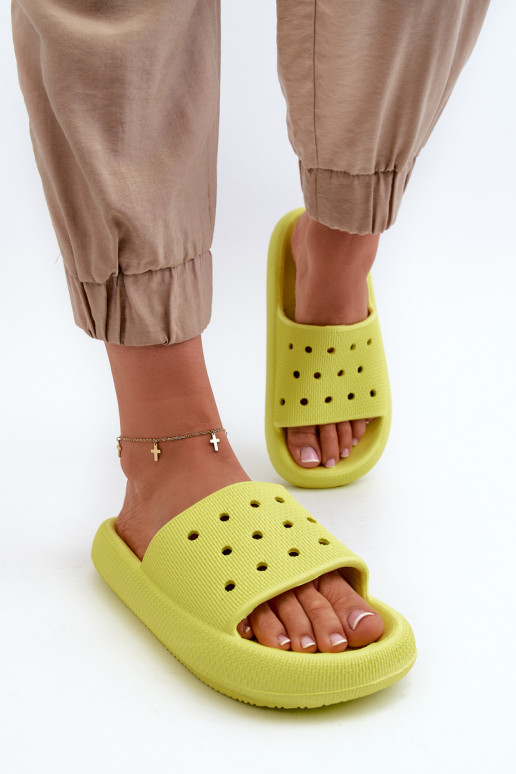 Women's Foam Slides on Thick Sole Lime Beula