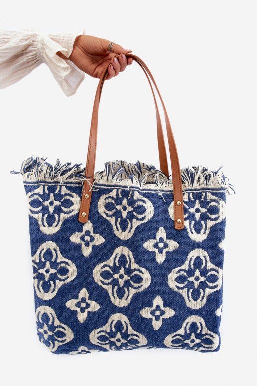 Patterned Large Woven Beach Bag Navy Sadhara