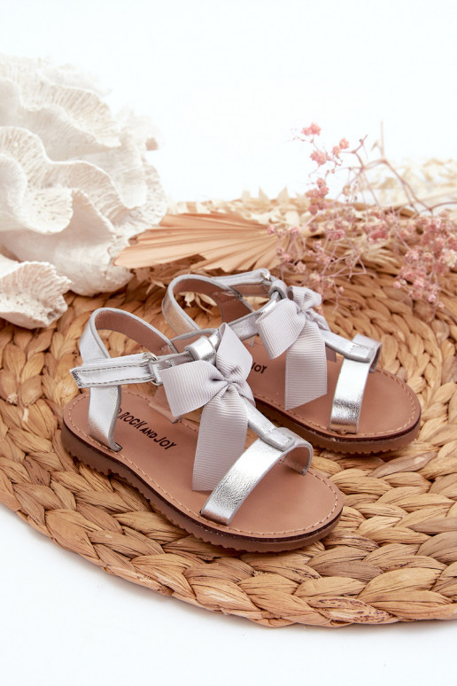 Children's Sandals With Bow on Velcro Silver Joratia