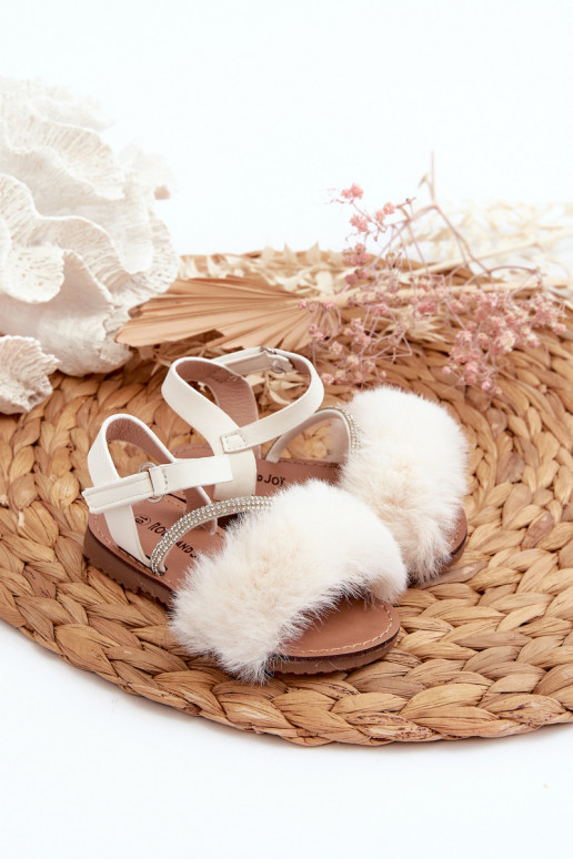 Children's Velcro Sandals with Fur White Rosavere