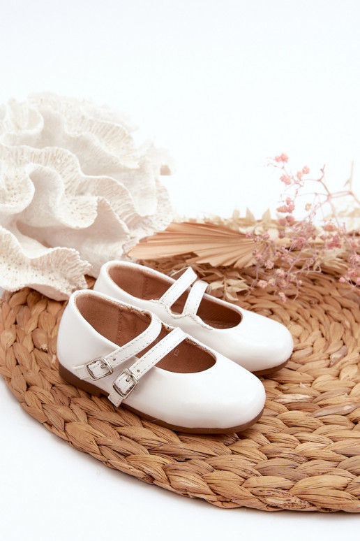 White Patent Leather Children's Ballerina Flats with Straps Margenis