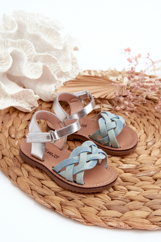 Children's sandals with velcro fastening and interwoven straps in blue Dianttha