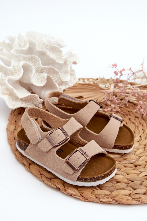 Children's sandals on a cork platform with velcro closure beige Rorria