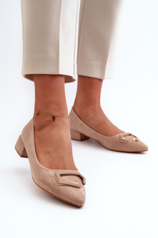 Low Heel Pumps With Eco Suede Embellishment S.Barski KV27-034 Beige