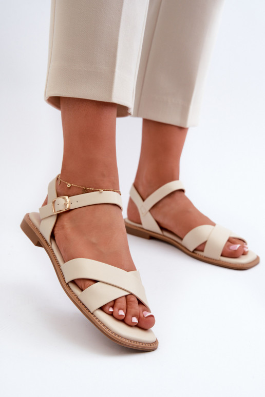 Flat Women's Sandals Made of Eco Leather S.Barski KV27-003 Beige