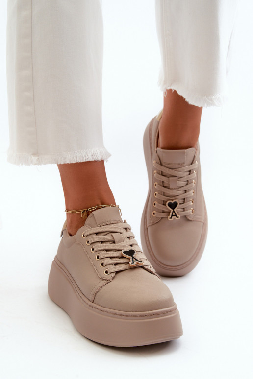 Women's Leather Platform Sneakers in Beige by Vinceza 66700