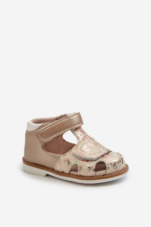 Children's Patterned Sandals With Velcro Gold Maellita