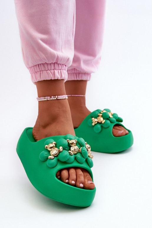 Women's Foam Slides With Decorations On Thick Sole Green Bremavia