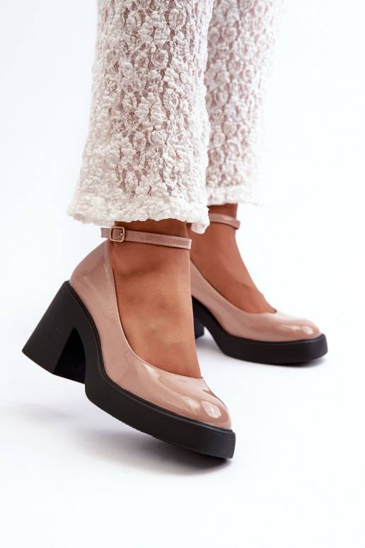 Suede Chunky Heels Platform Pumps Beige Diame