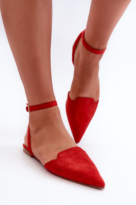 Lace-up ballerina flats in red faux suede with pointed toes Ellesara