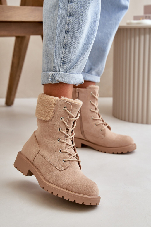 Women's Lined Worker Boots with Zip Beige Mivael