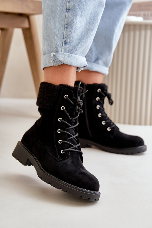 Women's Lined Workery Boots with Zip Black Mivael