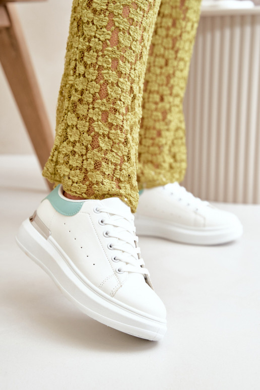 Low Women's Sneakers On Platform Made Of Eco Leather White-Green Nevelena