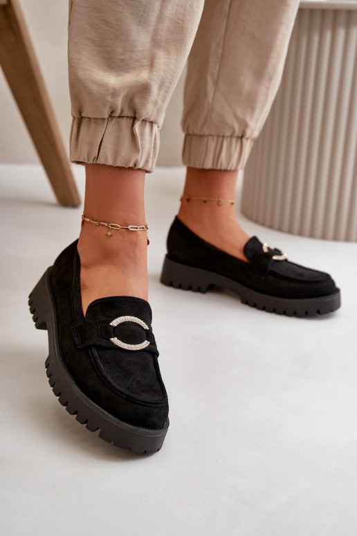 Women's eco suede moccasins with shiny detail black Avellina