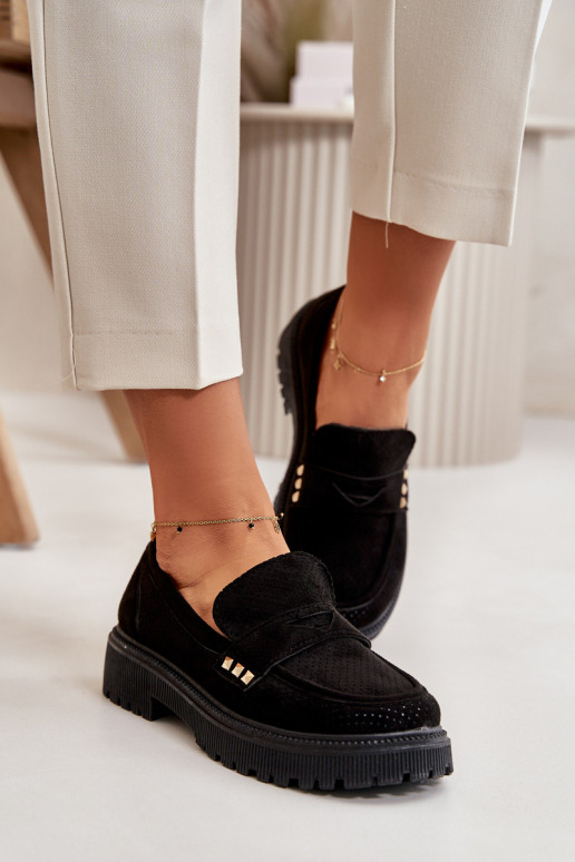 Women's Perforated Loafers Black Tannes