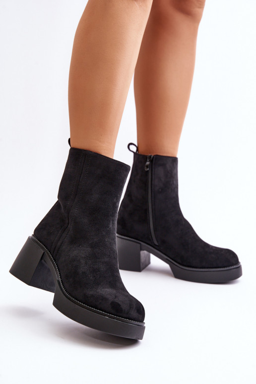 Eco Suede Women's Ankle Boots With Heel Insulated Black Meriluna