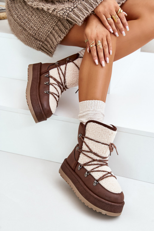 Women's Snow Boots On Platform With Lacing Brown Riaviana