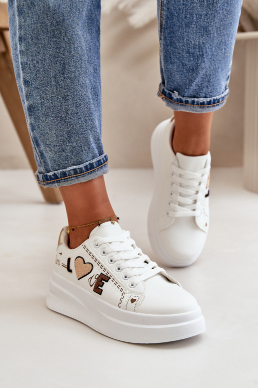 Women's Platform Sneakers With Decorative Writing White Orlian