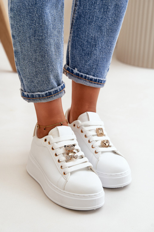 Women's Platform Sneakers with Bear White Vailina