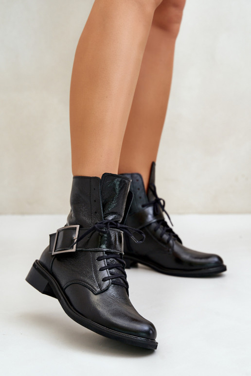 Zazoo 2949 Leather Boots With Buckle Black