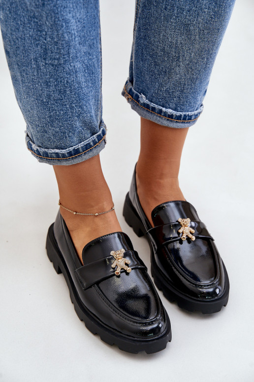 Lacquered Women's Moccasins With Bear Black Kaithra