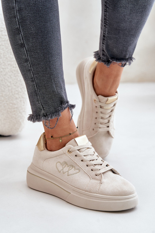 Womens Platform Sneakers With Hearts Beige Avirorae