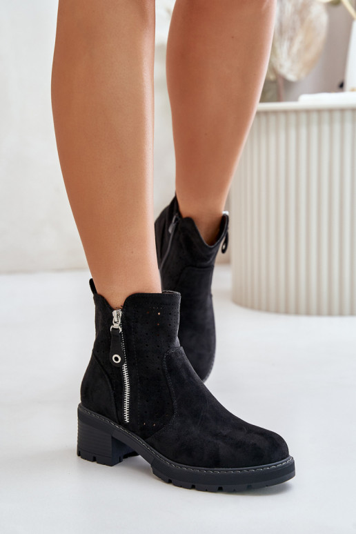 Women's Boots With Perforated Pattern On Heel Black Oviria