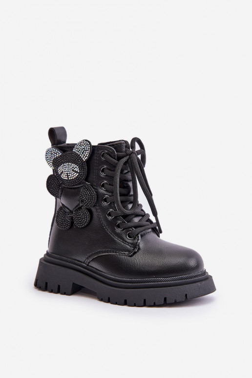 Warm Girls Ankle Boots With Teddy Bear Zip Black Relobia