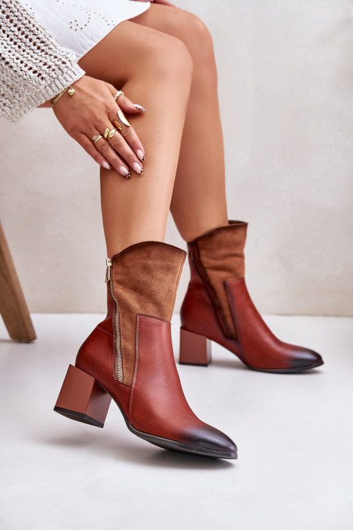 Warm Ladies Heeled Booties Brown Relabina