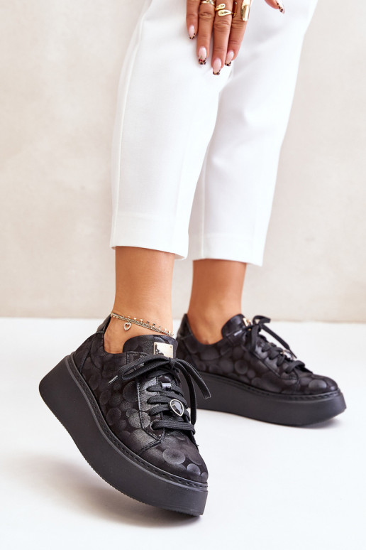 Leather Sports Shoes On Platform Maciejka 06191-42 Black