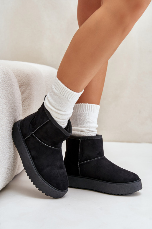 Women's Snow Boots On Platform Made Of Eco Suede Black Atteria