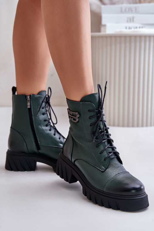 Zazoo 60486 Leather Ankle Boots Workwear Insulated Dark Green