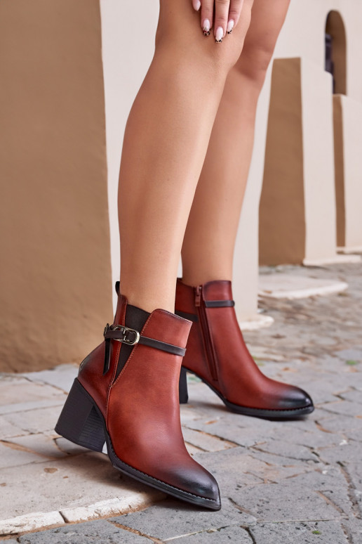 Women's Heeled Ankle Boots with Insulation and Strap Brown Zinithia