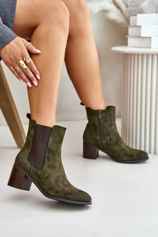 Insulated women's ankle boots on heel dark green Radeya