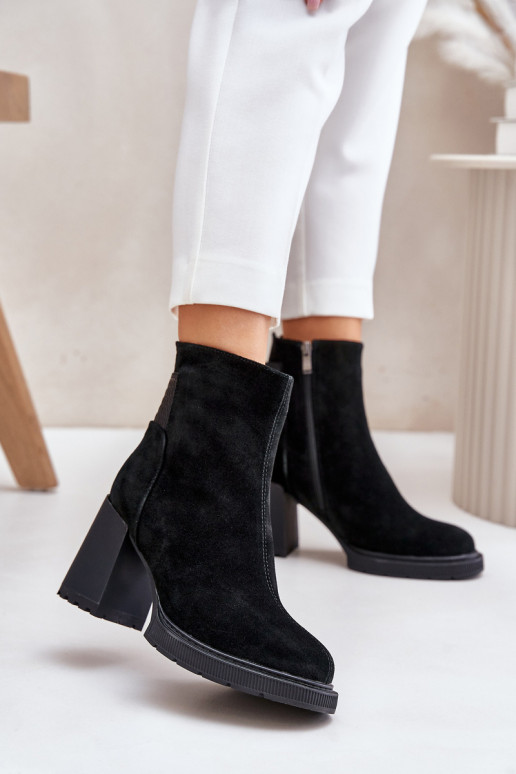 Suede Ankle Boots On Heel Insulated D&A CR42-106 Black