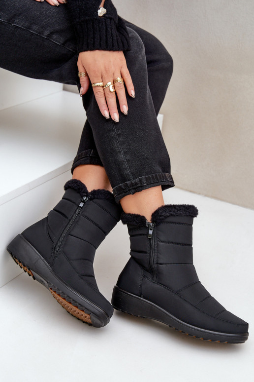 Women's Snow Boots With Zipper And Fur Black Fiorittia