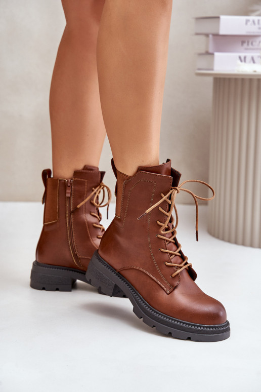 Insulated ankle boots workers with zipper brown Leairae